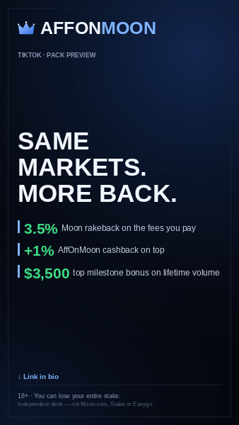 Generic 9:16 layout preview from the tiktok pack — brand mark, the player-side rates and the 18+ line.