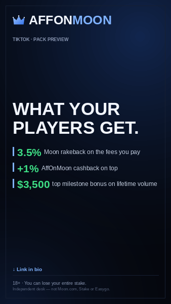 Generic 9:16 layout preview from the tiktok pack — brand mark, the player-side rates and the 18+ line.