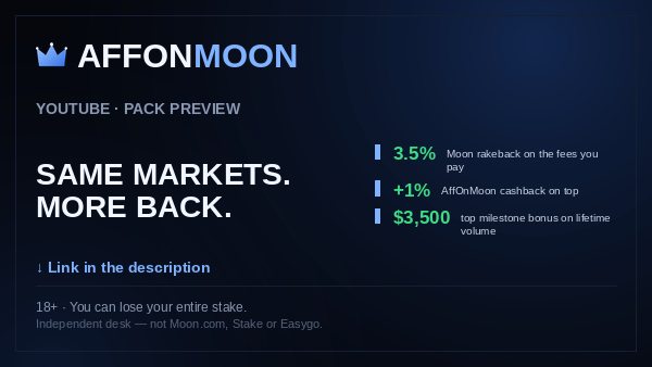 Generic 16:9 layout preview from the youtube pack — brand mark, the player-side rates and the 18+ line.